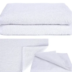 SET 3 ASCIUGAMI TELO DOCCIA BAGNO PER HOTEL ALBERGO BIANCO 100% COTONE 100X150CM
