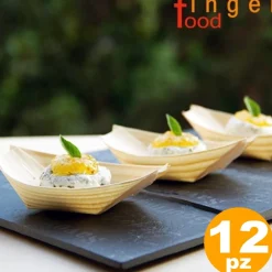 SET 12 BARCHETTE FINGER FOOD IN FIBRA DI PIOPPO CATERING APERITIVO 12,5 X 7 CM