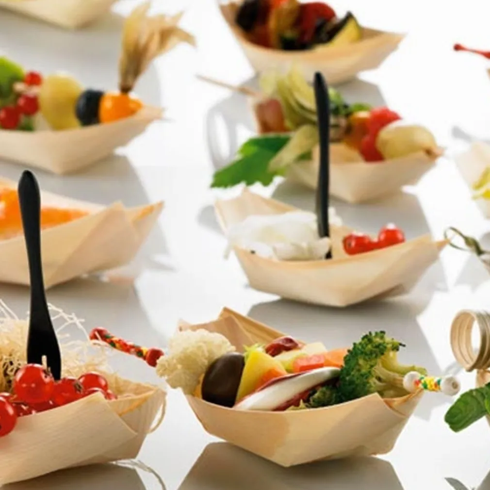 SET 12 BARCHETTE FINGER FOOD IN FIBRA DI PIOPPO CATERING APERITIVO 12,5 X 7 CM