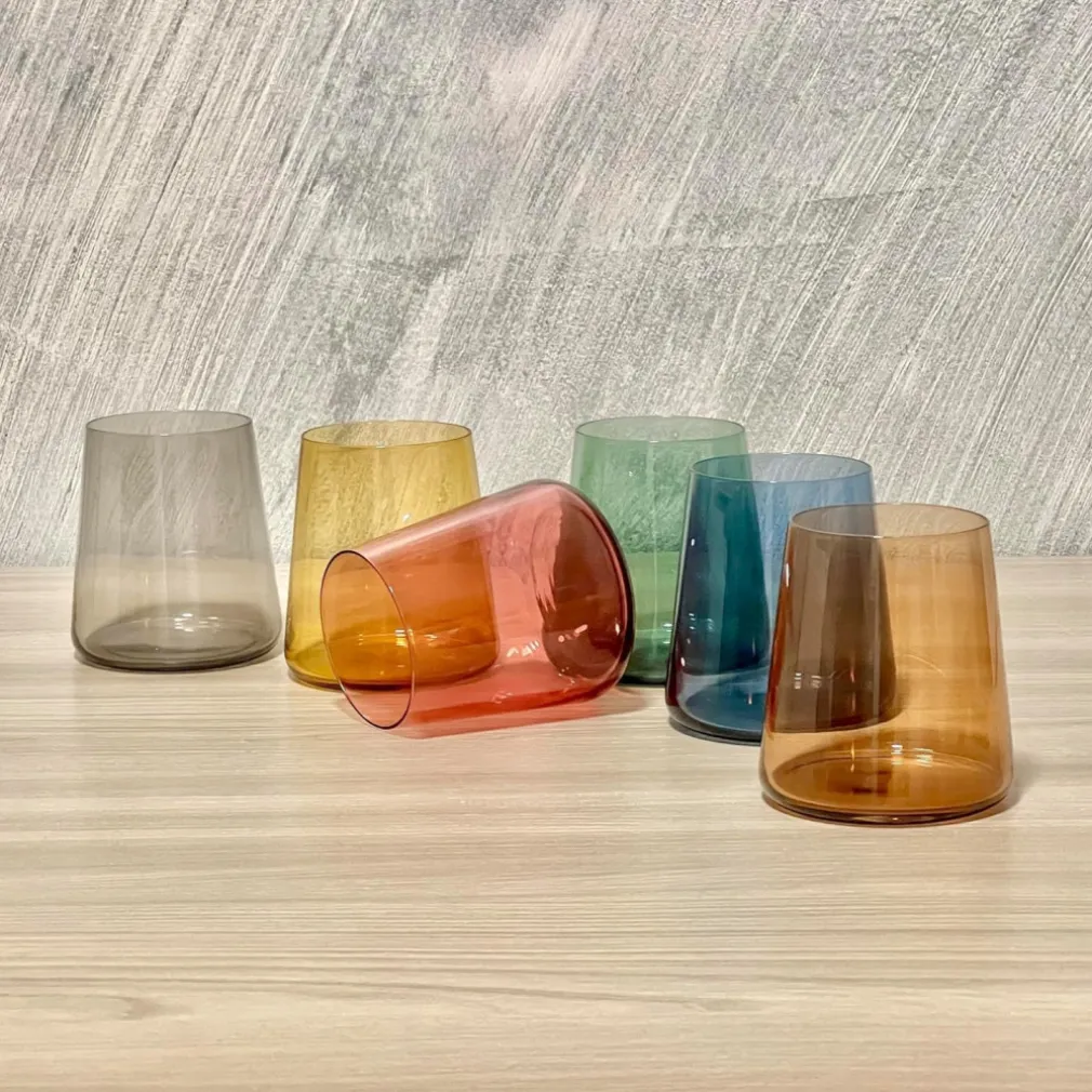 SET 6 BICCHIERI COLORATI DA 380ML IN VETRO PER ACQUA E VINO BICCHIERE COLORATO