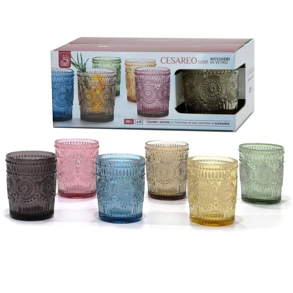 SET 6 BICCHIERI COLORATI DA 300ML IN VETRO PER ACQUA E VINO BICCHIERE COLORATO