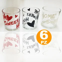 SET 6 BICCHIERI CON SCRITTA SWEET HOME IN VETRO DA TAVOLA MIAKASA MADE ITALY