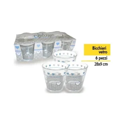 SET 6 BICCHIERI CUORE POIS IN VETRO BICCHIERE DA TAVOLA CUCINA DESIGN MADE ITALY