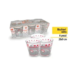 SET 6 BICCHIERI CUORE POIS IN VETRO BICCHIERE DA TAVOLA CUCINA DESIGN MADE ITALY