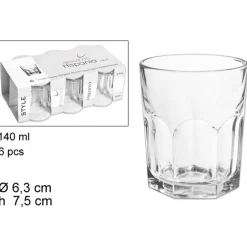 SET 6 BICCHIERI TRASPARENTI 140ML IN VETRO DA TAVOLA ACQUA BEVANDA CALDA THE