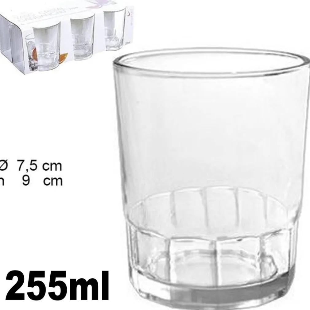 SET 6 BICCHIERI TRASPARENTI 255ML IN VETRO DA TAVOLA ACQUA BEVANDA CALDA THE