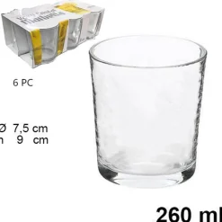 SET 6 BICCHIERI TRASPARENTI 260ML IN VETRO DA TAVOLA ACQUA BEVANDA CALDA THE