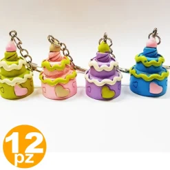 SET 12 BOMBONIERA BOMBONIERE TORTA 18 ANNI COMPLEANNO CERAMICA PORTACHIAVI CHIAVE