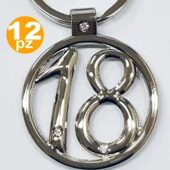 SET 12 BOMBONIERA BOMBONIERE ACCIAIO BRILLANTINI 18 ANNI COMPLEANNO PORTACHIAVI