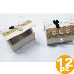 SET 12 BOMBONIERA BOMBONIERE SCATOLINA BAULE SPOSO SPOSA PORTA CONFETTI WEDDING