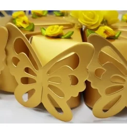 SET 10 BOMBONIERA BOMBONIERE SCATOLINA SPICCHI TORTA ORO FARFALLA PORTACONFETTI