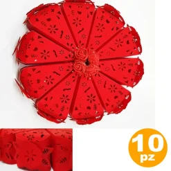 SET 10 BOMBONIERA BOMBONIERE SCATOLINA SPICCHI TORTA ROSSO FIORE PORTACONFETTI