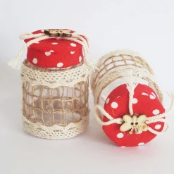 SET 12 BOMBONIERA BOMBONIERE BARATTOLO ROSSO POIS 4X6.5CM FARFALLA PORTACONFETTI