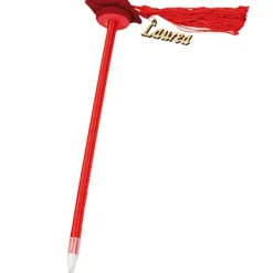 SET 12 BOMBONIERA LAUREA PENNA A SFERA ROSSA ROSSO CON APPLICAZIONE LEGNO TOCCO