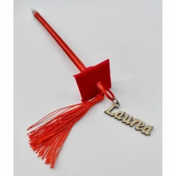 SET 12 BOMBONIERA LAUREA PENNA A SFERA ROSSA ROSSO CON APPLICAZIONE LEGNO TOCCO