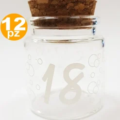 SET 12 BOMBONIERE AMPOLLA 18 ANNI COMPLEANNO VETRO TAPPO SUGHERO PORTA CONFETTI