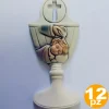 SET 12 BOMBONIERE BATTESIMO BAMBINA CALICE ACQUA SANTA BIANCO CERAMICA APPENDINO