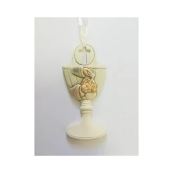 SET 12 BOMBONIERE BATTESIMO BAMBINA CALICE ACQUA SANTA BIANCO CERAMICA APPENDINO