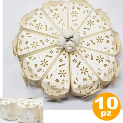 SET 10 BOMBONIERE SCATOLINA SPICCHIO TORTA BIANCO FIORE PORTACONFETTI MATRIMONIO