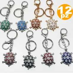 SET 12 BOMBONIERE TARTARUGA COLORATA 18 ANNI COMPLEANNO GLITTER PORTA CHIAVI