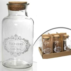 SET 6 BOTTIGLIE BOTTIGLIETTA VETRO TAPPO SUGHERO BOMBONIERA FLOWERS 250ML 742262