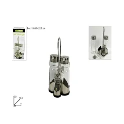 SET 4 BOTTIGLIE MENAGE PER OLIO ACETO SALE PEPE TAPPO IN VETRO ACCIAIO DOSATORE