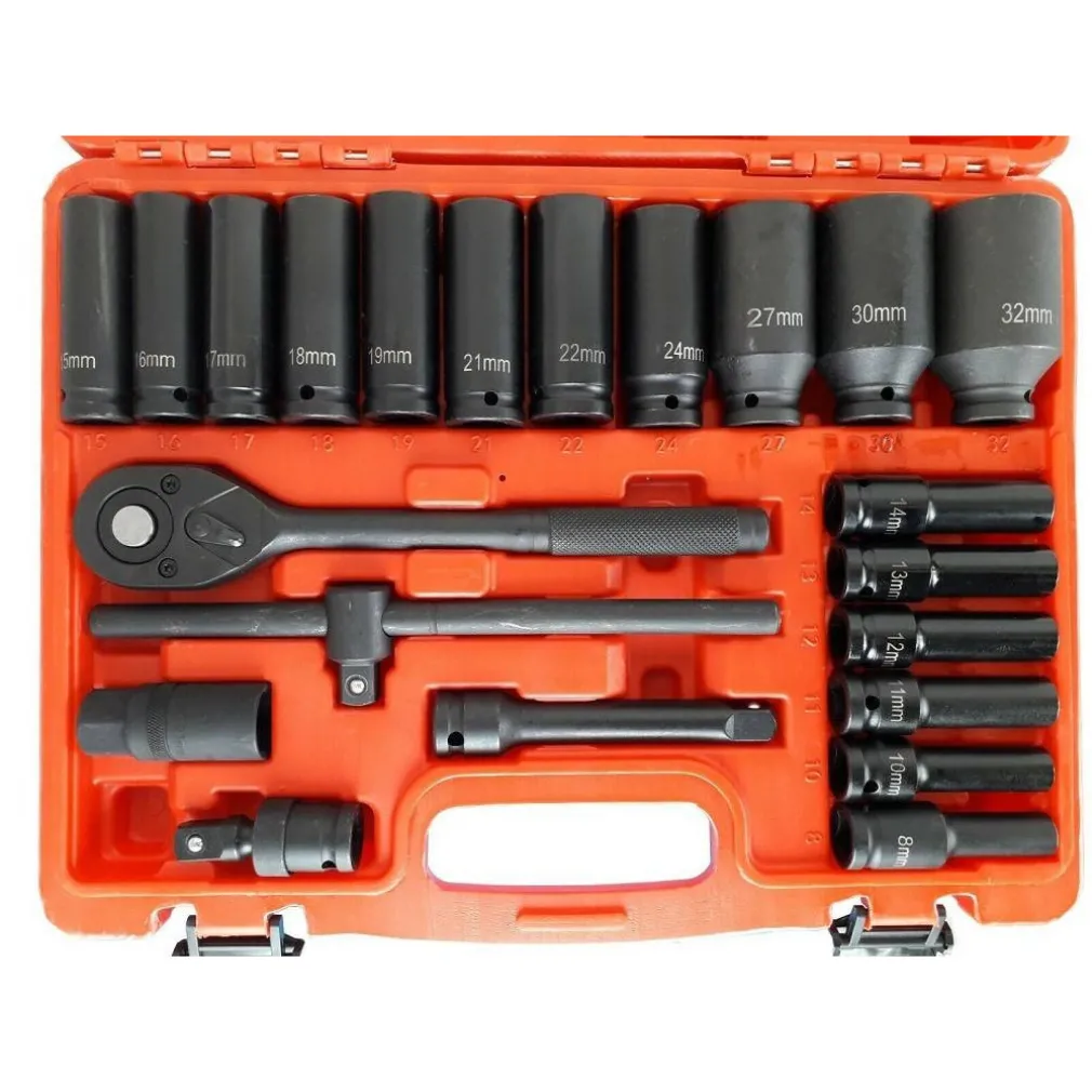 SET 22 BUSSOLE BOCCOLE 1/2" ESAGONALI DA 8 A 32 CON CRICCHETTO REVERSIBILE