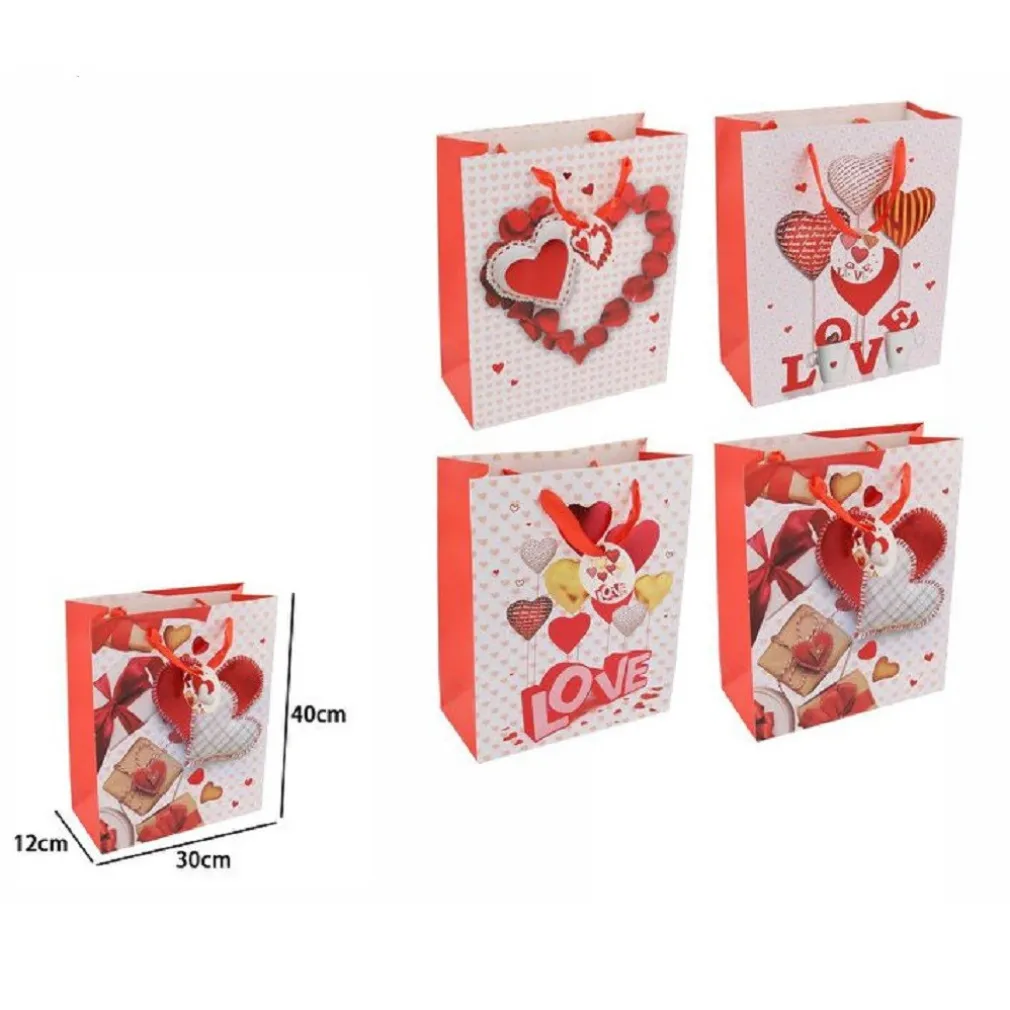 SET 6 BUSTE BORSA REGALO CUORI LOVE SAN VALENTINO 30X40X12CM 69880 VARIE FANTASIE