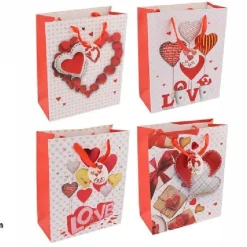 SET 6 BUSTE BORSA REGALO CUORI LOVE SAN VALENTINO 26X32X12CM 69879 VARIE FANTASIE