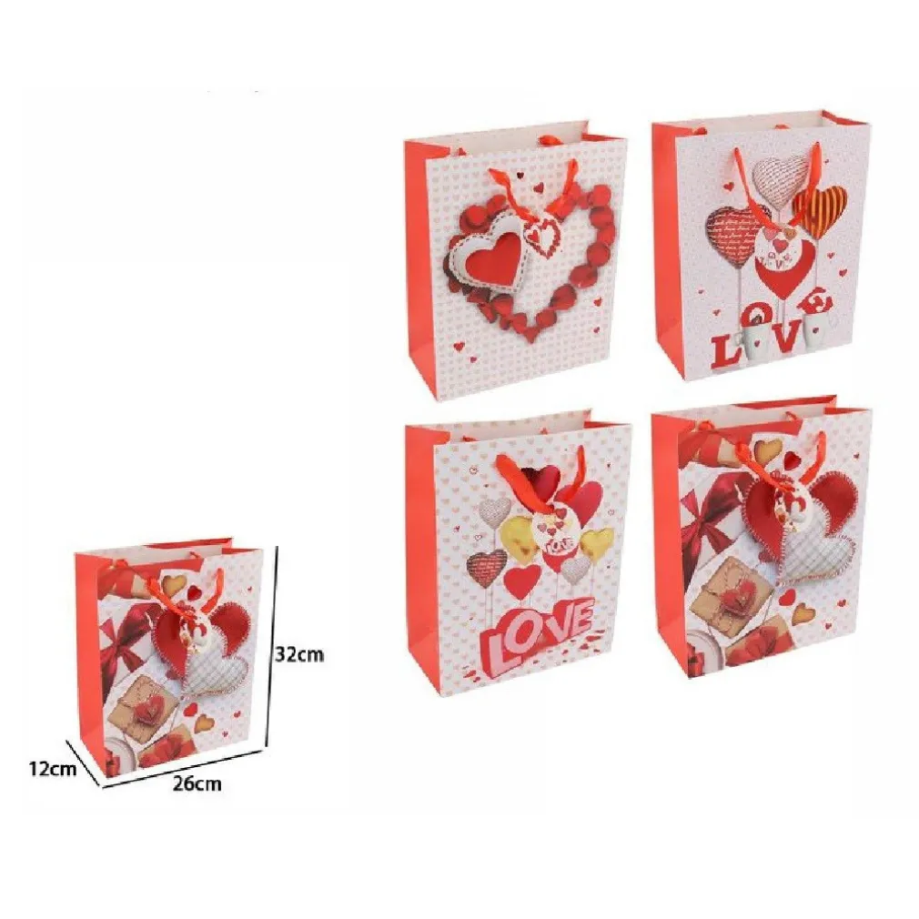 SET 6 BUSTE BORSA REGALO CUORI LOVE SAN VALENTINO 26X32X12CM 69879 VARIE FANTASIE