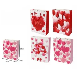 SET 6 BUSTE DA REGALO PER SAN VALENTINO CUORI 18X23X8.5CM 71091 MODELLI ASSORTITI