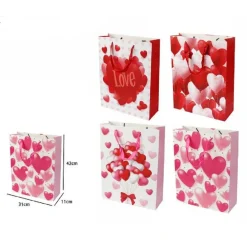 SET 6 BUSTE DA REGALO PER SAN VALENTINO CUORI 31X11X42CM 71093 MODELLI ASSORTITI