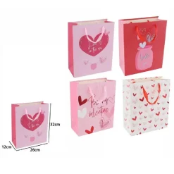 SET 6 BUSTE REGALO BORSA SACCHETTI SAN VALENTINO 26X32X12CM 69876 VARIE FANTASIE