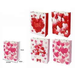 SET 6 BUSTE REGALO PER SAN VALENTINO CUORI 25.5X33X10 CM 71092 MODELLI ASSORTITI
