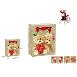 SET 6 BUSTE REGALO SAN VALENTINO BUSTA 10.5X26X32CM 63988 VARIE STAMPE ORSO CUORE