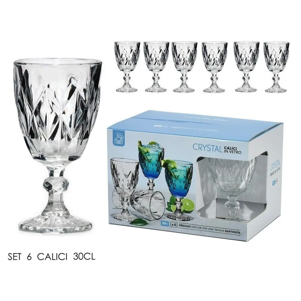 SET 6 CALICI CRYSTAL 30 CL IN VETRO TRASPARENTE ELEGANTE PER BIBITE VINO ACQUA