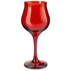 SET 6 CALICI VINO ROSSO 37 CL FORMA TULIPANO VETRO ROSSO FESTIVO PER BRINDISI NATALE