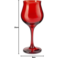 SET 6 CALICI VINO ROSSO 37 CL FORMA TULIPANO VETRO ROSSO FESTIVO PER BRINDISI NATALE