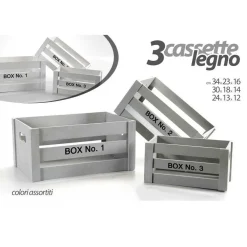 SET 3 CASSETTE BOX SCATOLE IN LEGNO DECORATE 16/14/10CM COLORI ASSORTITI 763700