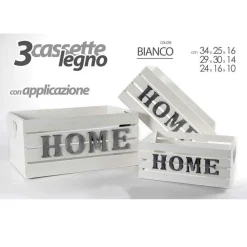 SET 3 CASSETTE CASSETTINA PORTAPIANTA LEGNO 16/14/10CM HOME DELUXE BIANCO 736124