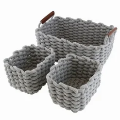 SET 3 CESTINI INTRECCIATI CORDA CESTO PORTA OGGETTI ORGANIZZA DECORA CASA 10635