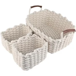 SET 3 CESTINI INTRECCIATI IN CORDA CESTO PORTAOGGETTI ORGANIZZA DECORA CASA 10634