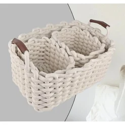 SET 3 CESTINI INTRECCIATI IN CORDA CESTO PORTAOGGETTI ORGANIZZA DECORA CASA 10634