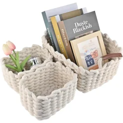 SET 3 CESTINI INTRECCIATI IN CORDA CESTO PORTAOGGETTI ORGANIZZA DECORA CASA 10634