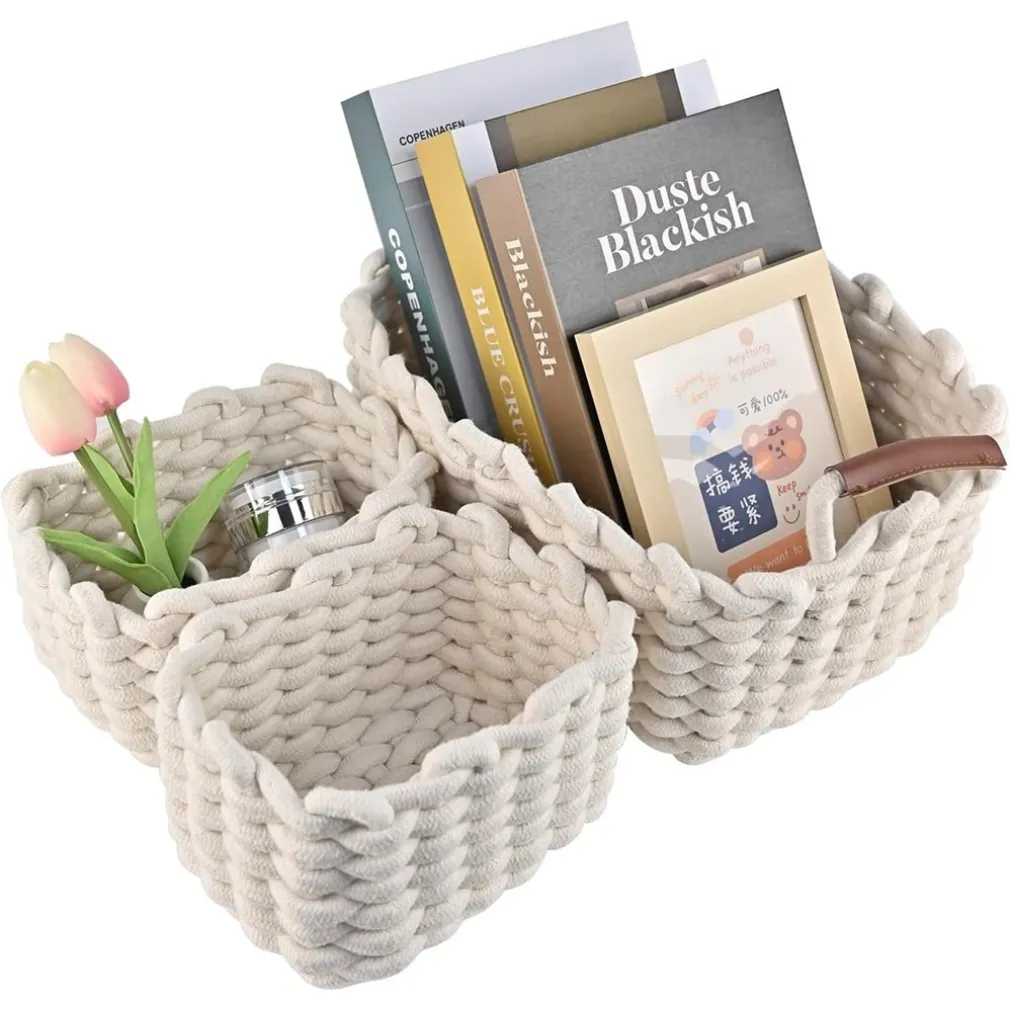 SET 3 CESTINI INTRECCIATI IN CORDA CESTO PORTAOGGETTI ORGANIZZA DECORA CASA 10634
