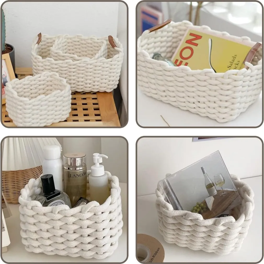 SET 3 CESTINI INTRECCIATI IN CORDA CESTO PORTAOGGETTI ORGANIZZA DECORA CASA 10634