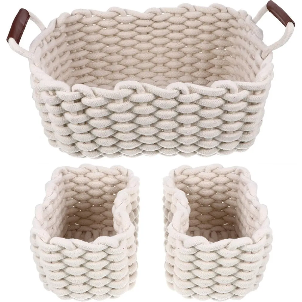 SET 3 CESTINI INTRECCIATI IN CORDA CESTO PORTAOGGETTI ORGANIZZA DECORA CASA 10634