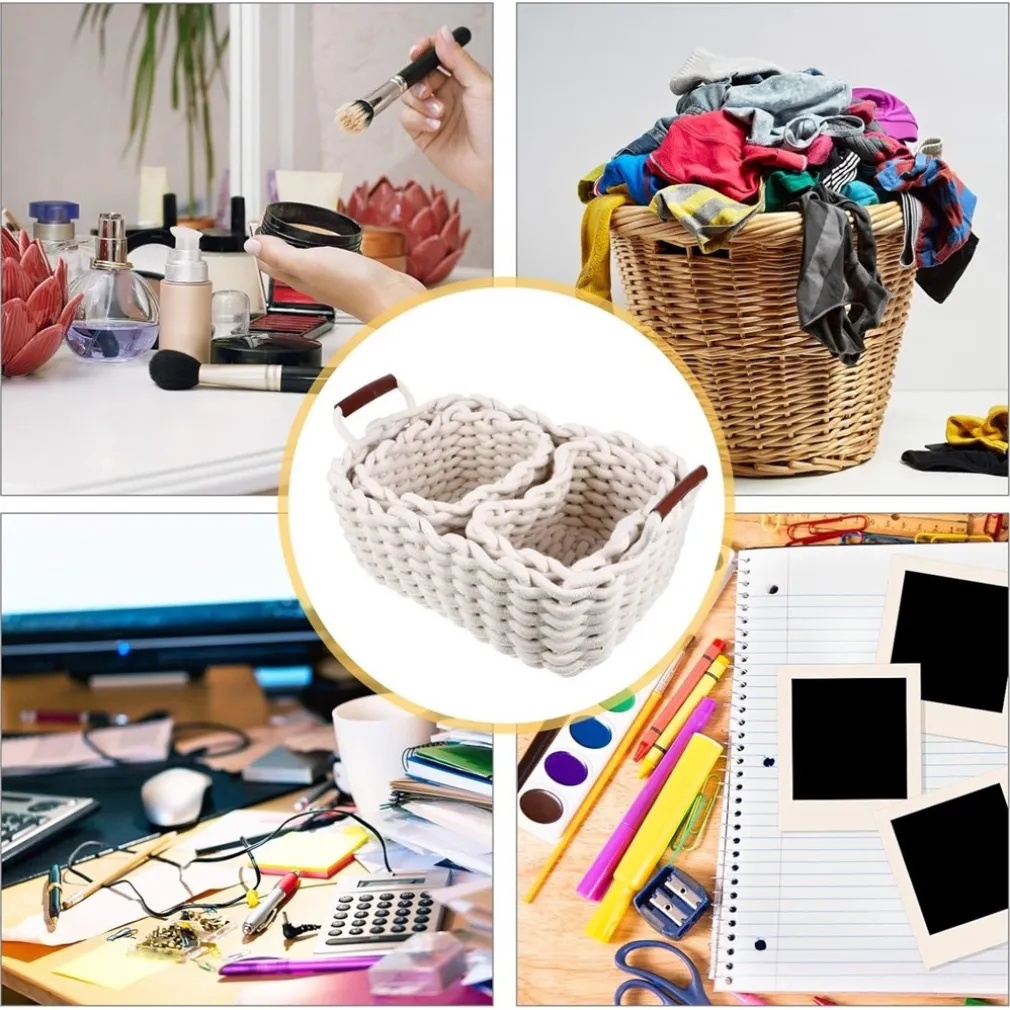 SET 3 CESTINI INTRECCIATI IN CORDA CESTO PORTAOGGETTI ORGANIZZA DECORA CASA 10634