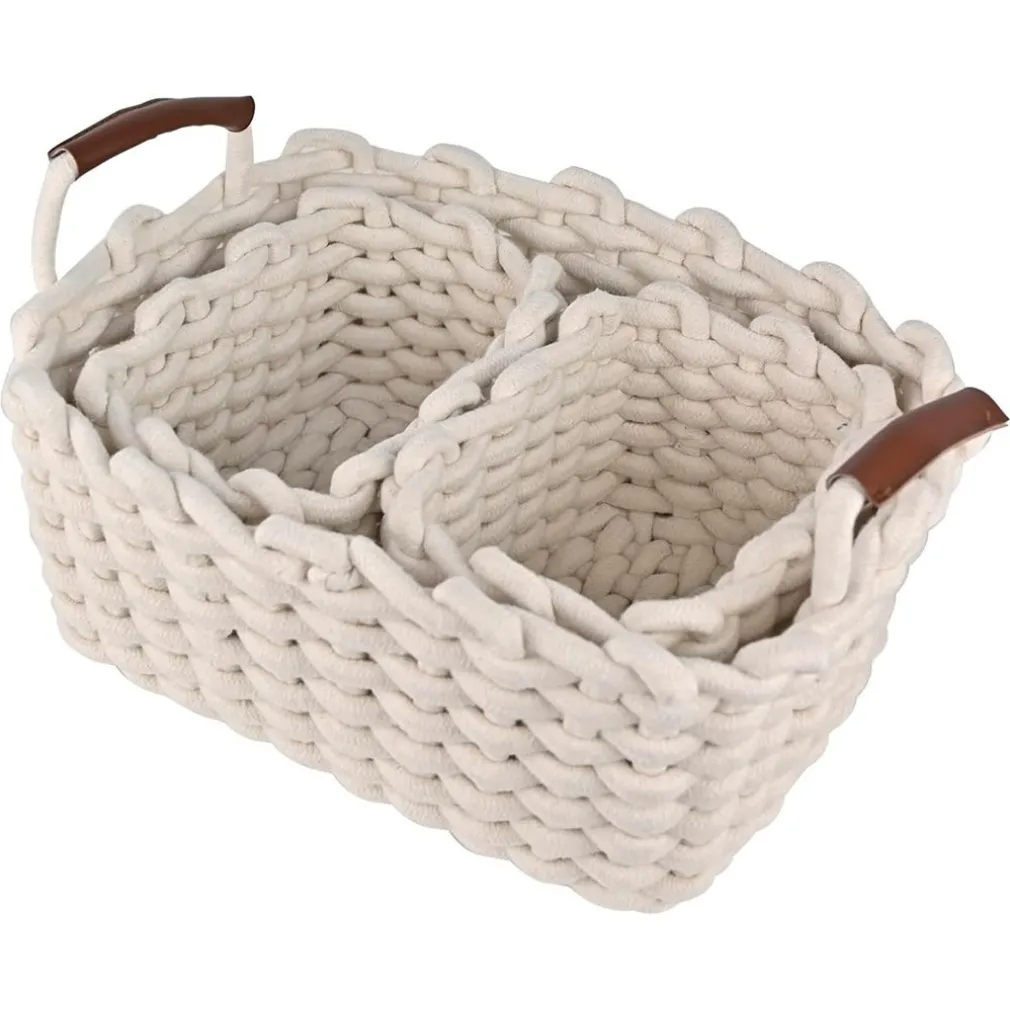 SET 3 CESTINI INTRECCIATI IN CORDA CESTO PORTAOGGETTI ORGANIZZA DECORA CASA 10634