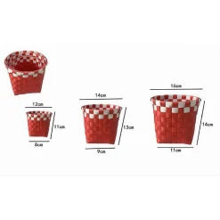 SET 3 CESTINI PORTA OGGETTI ORGANIZER TESSUTO BAGNO ROTONDI ROSSO BIANCO 59077